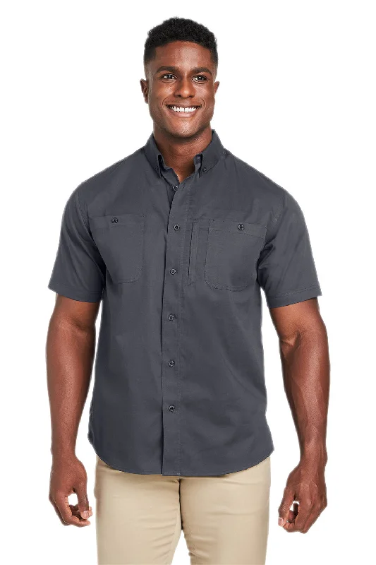 Fashion Classic Harriton Mens Advantage Wrinkle Resistant Short Sleeve Button Down Shirt w/ Double Pockets - Dark Charcoal Grey