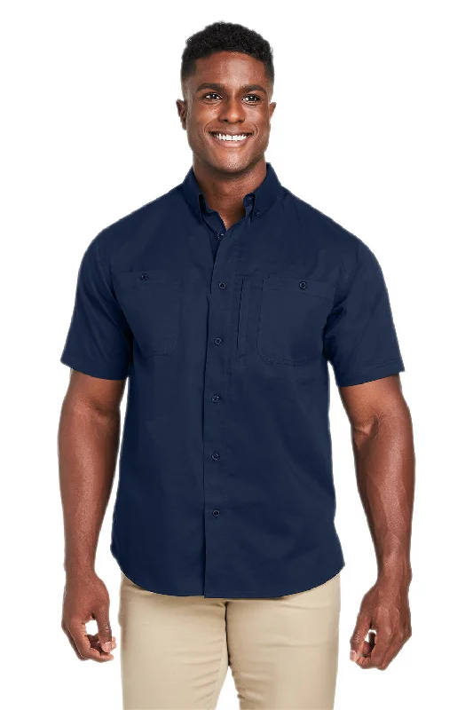 Exquisite Details Harriton Mens Advantage Wrinkle Resistant Short Sleeve Button Down Shirt w/ Double Pockets - Dark Navy Blue