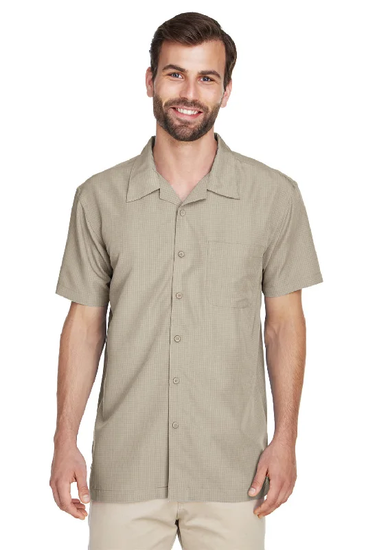 Classic And Versatile Harriton Mens Barbados Wrinkle Resistant Short Sleeve Button Down Camp Shirt w/ Pocket - Khaki