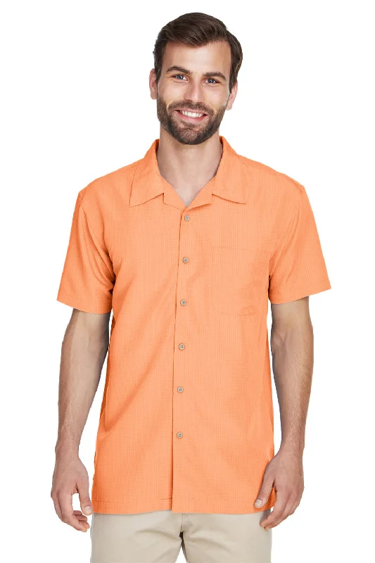 Retro Fashion Harriton Mens Barbados Wrinkle Resistant Short Sleeve Button Down Camp Shirt w/ Pocket - Nectarine Orange
