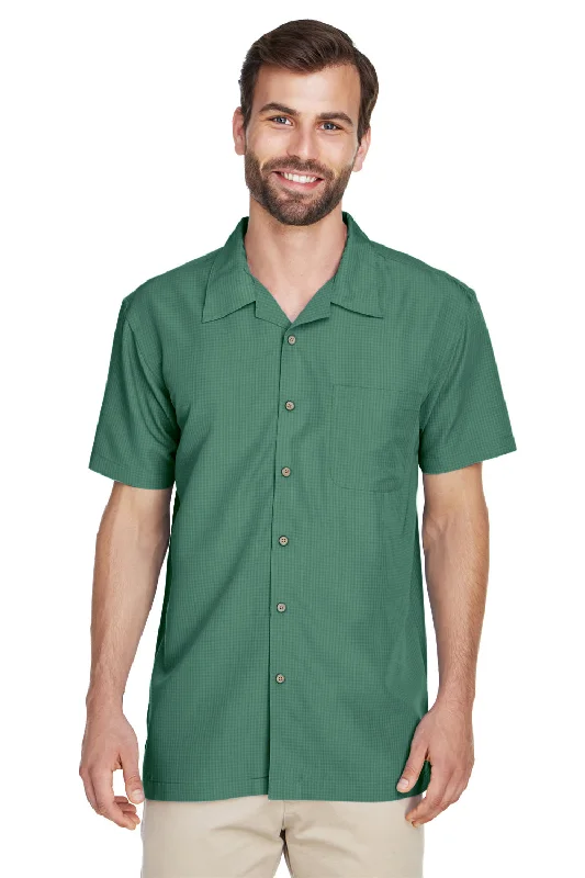 Classic Color Harriton Mens Barbados Wrinkle Resistant Short Sleeve Button Down Camp Shirt w/ Pocket - Palm Green