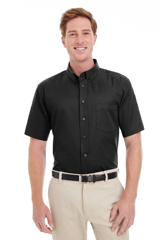 Advanced Design Harriton Mens Foundation Stain Resistant Short Sleeve Button Down Shirt w/ Pocket - Black - Closeout