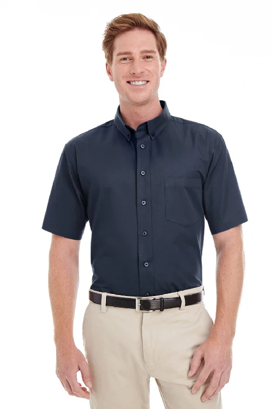 New Products Harriton Mens Foundation Stain Resistant Short Sleeve Button Down Shirt w/ Pocket - Dark Navy Blue - Closeout
