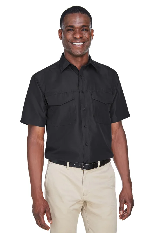Fashion Must-have Harriton Mens Key West Performance Moisture Wicking Short Sleeve Button Down Shirt w/ Double Pockets - Black
