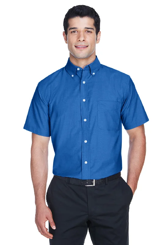 Cute Design Harriton Mens Oxford Wrinkle Resistant Short Sleeve Button Down Shirt w/ Pocket - French Blue
