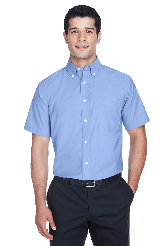 Fashion Innovation Harriton Mens Oxford Wrinkle Resistant Short Sleeve Button Down Shirt w/ Pocket - Light Blue