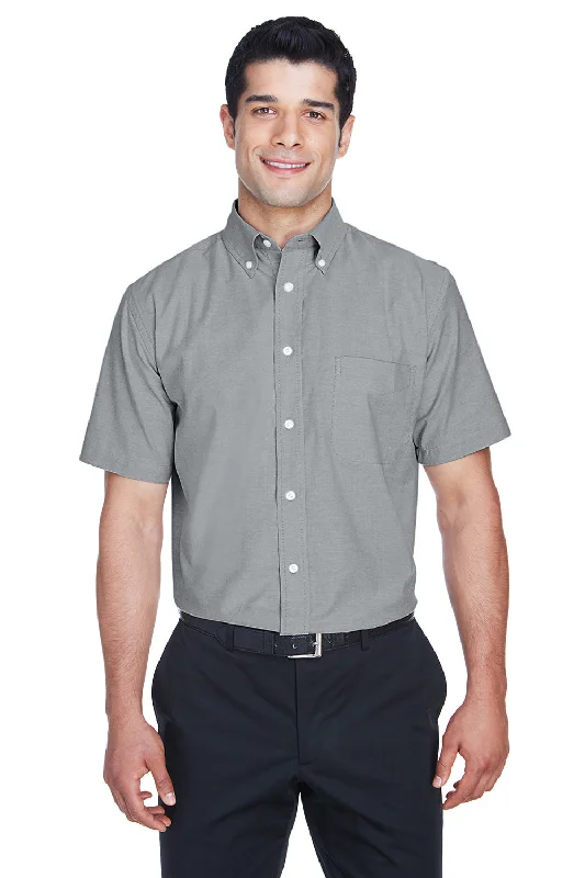 Elegant Wear Harriton Mens Oxford Wrinkle Resistant Short Sleeve Button Down Shirt w/ Pocket - Oxford Grey
