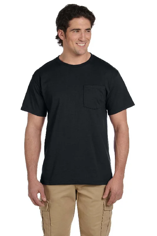 Moisture wicking Jerzees Mens Dri-Power Moisture Wicking Short Sleeve Crewneck T-Shirt w/ Pocket - Black