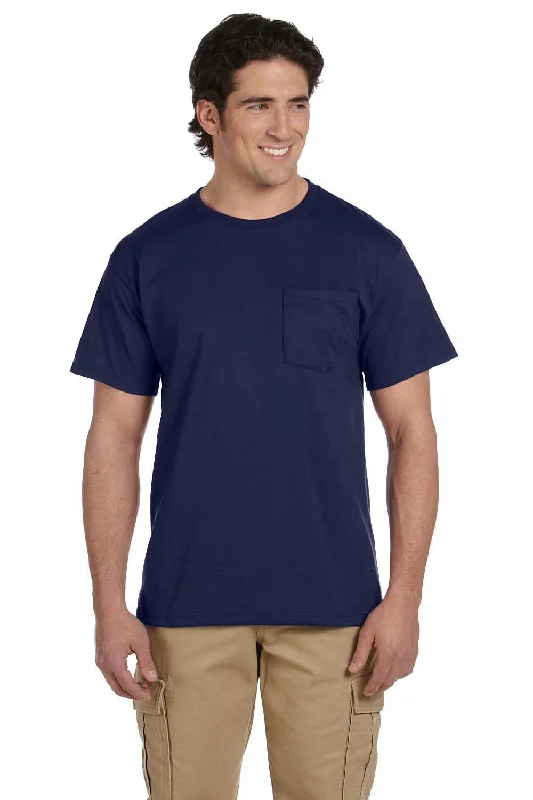 Casual And Comfortable Jerzees Mens Dri-Power Moisture Wicking Short Sleeve Crewneck T-Shirt w/ Pocket - Navy Blue