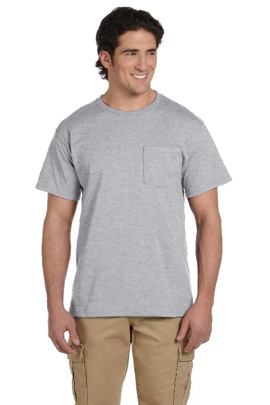 Trendy Comfort Wear Jerzees Mens Dri-Power Moisture Wicking Short Sleeve Crewneck T-Shirt w/ Pocket - Oxford Grey