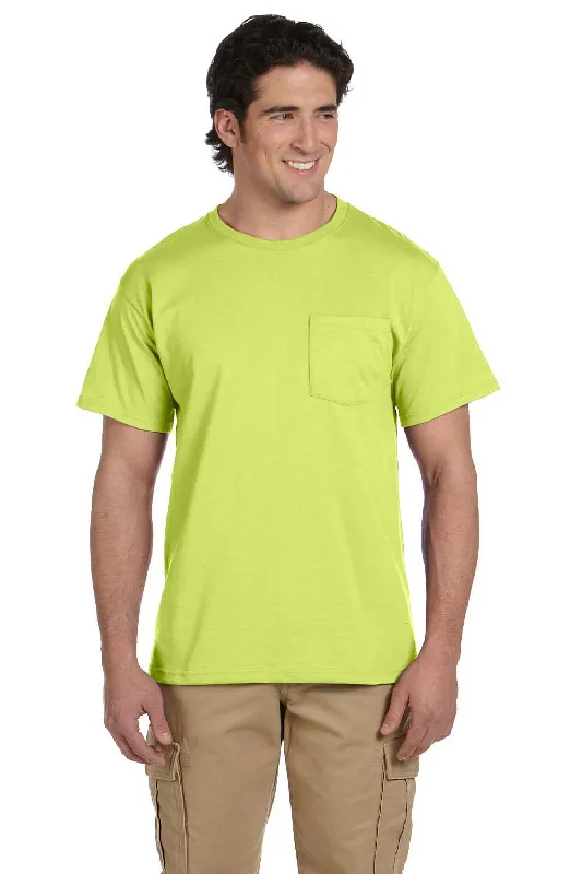 Luxury Customization Jerzees Mens Dri-Power Moisture Wicking Short Sleeve Crewneck T-Shirt w/ Pocket - Safety Green
