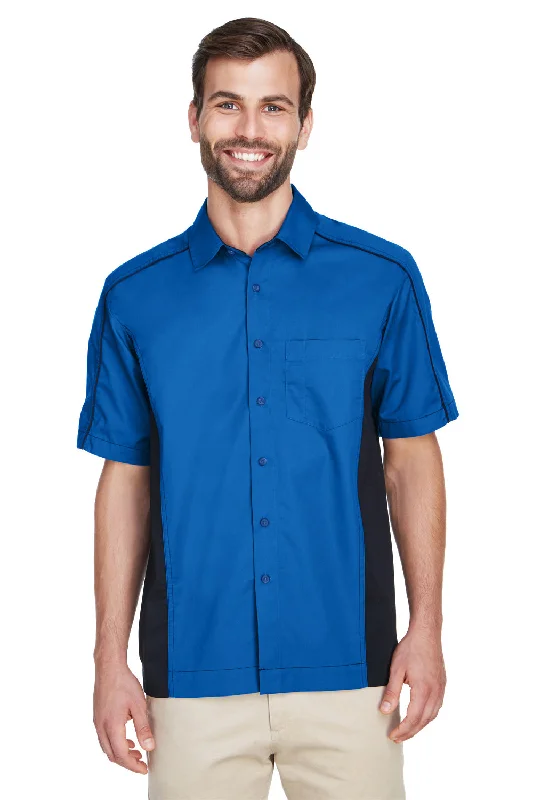 New Season Series North End Mens Fuse UV Protection Short Sleeve Button Down Shirt w/ Pocket - True Royal Blue/Black - Closeout