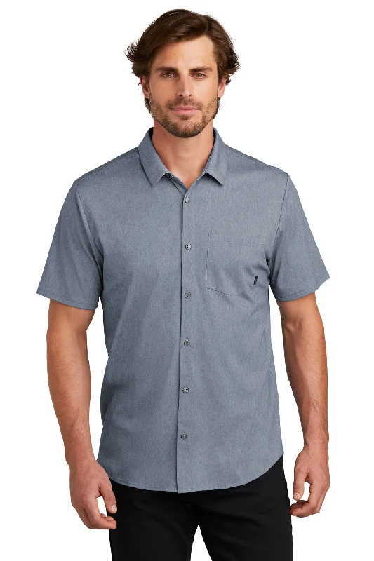 Exquisite Tailoring Ogio Mens Extend Short Sleeve Button Down Shirt w/ Pocket - Heather Deep Blue