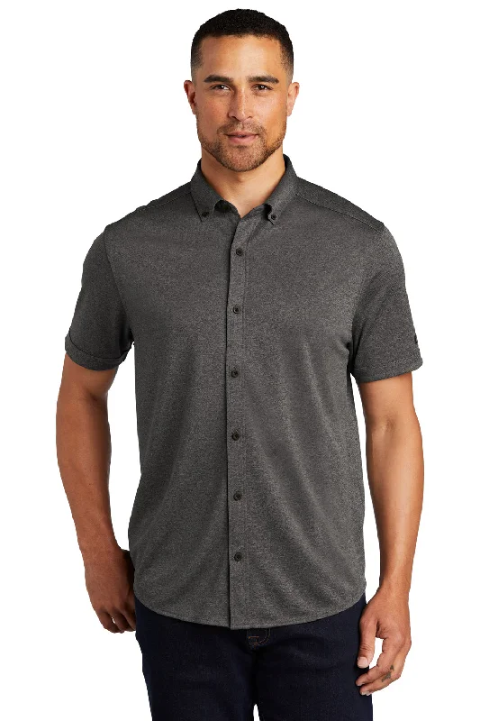Personalized Wear Ogio Mens Gravitate Moisture Wicking Short Sleeve Button Down Shirt - Heather Dark Grey