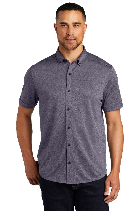 Smart Comfort Ogio Mens Gravitate Moisture Wicking Short Sleeve Button Down Shirt - Heather Navy Blue