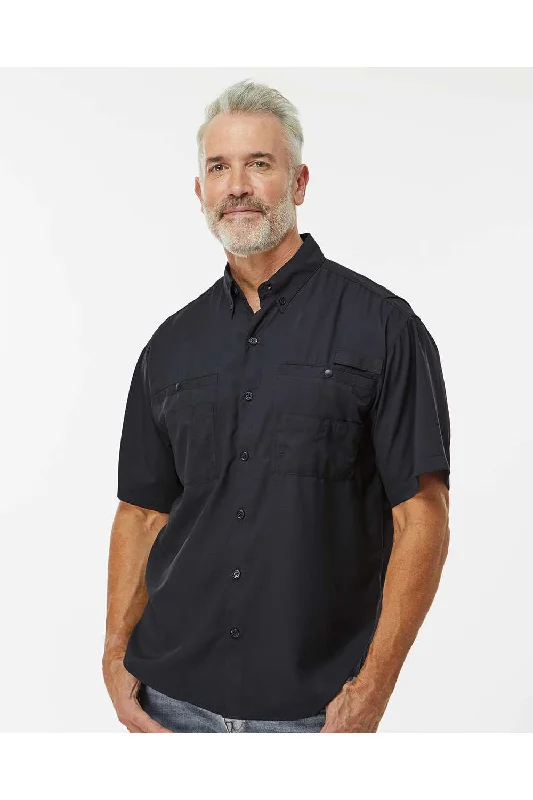 Goddess Outfit Paragon Mens Hatteras Performance Moisture Wicking Short Sleeve Button Down Shirt w/ Double Pockets - Black