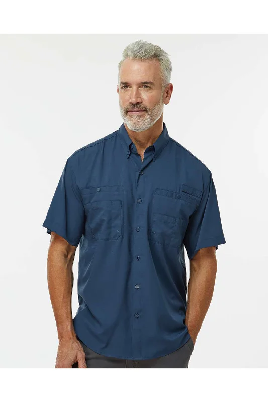Lace Design Paragon Mens Hatteras Performance Moisture Wicking Short Sleeve Button Down Shirt w/ Double Pockets - Navy Blue