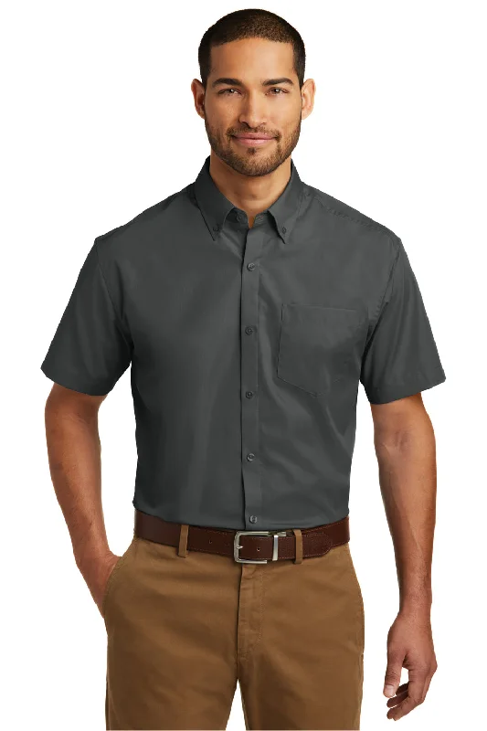 Sports Design Port Authority Mens Carefree Stain Resistant Short Sleeve Button Down Shirt w/ Pocket - Graphite Grey