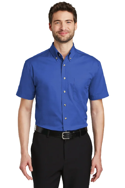 Personalized Clothing Port Authority Mens Short Sleeve Button Down Shirt w/ Pocket - Faded Blue