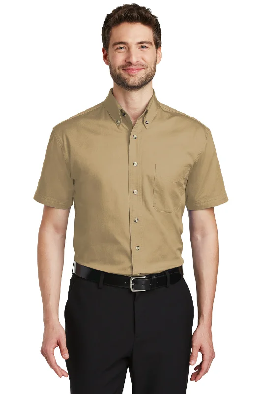 Personalized Design Port Authority Mens Short Sleeve Button Down Shirt w/ Pocket - Khaki