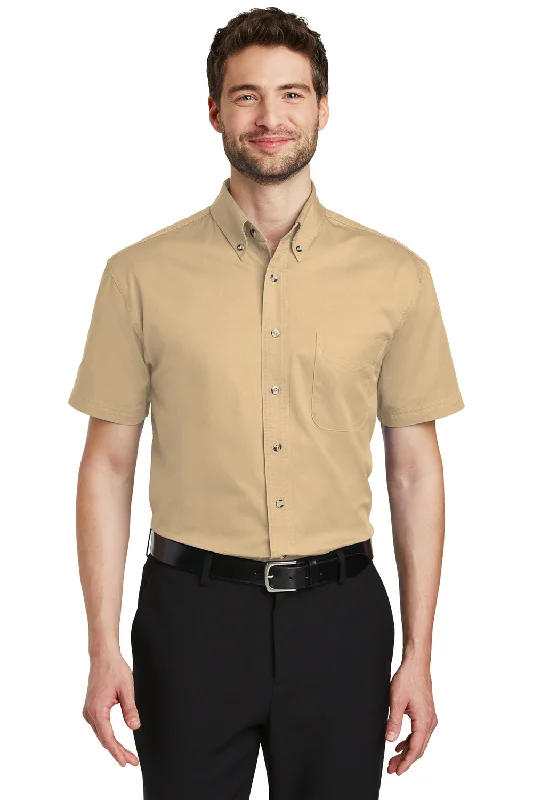 Modern Tailoring Port Authority Mens Short Sleeve Button Down Shirt w/ Pocket - Stone