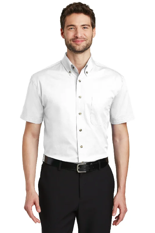 Cozy Vibes Port Authority Mens Short Sleeve Button Down Shirt w/ Pocket - White - Closeout