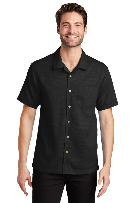 Luxury Temperament Port Authority Mens Wrinkle Resistant Short Sleeve Button Down Camp Shirt w/ Pocket - Black - Closeout