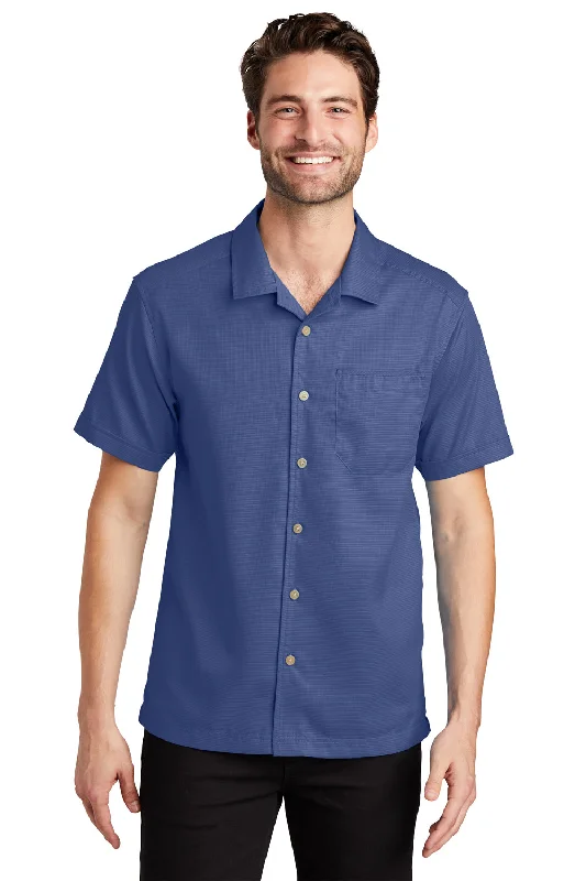 Luxury And Elegant Port Authority Mens Wrinkle Resistant Short Sleeve Button Down Camp Shirt w/ Pocket - Royal Blue - Closeout