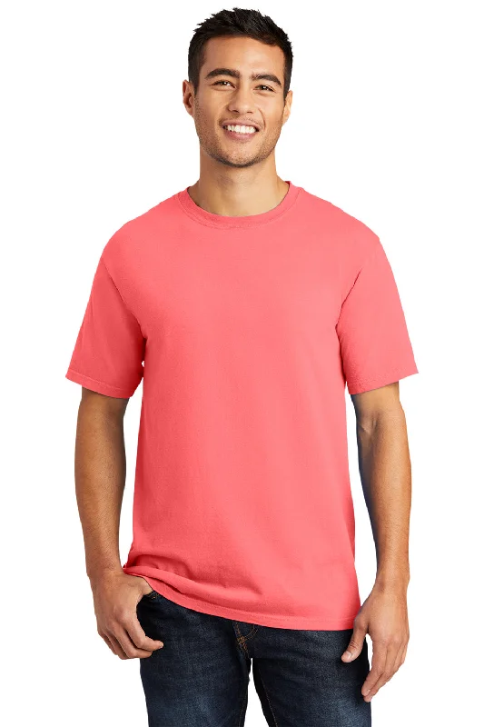 Sports And Leisure Port & Company Mens Beach Wash Short Sleeve Crewneck T-Shirt - Neon Coral