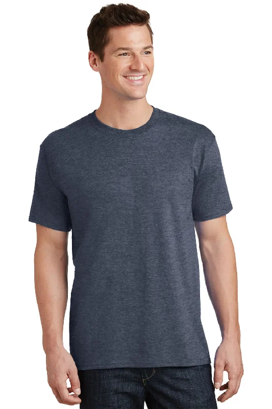 High-end Design Port & Company Mens Core Short Sleeve Crewneck T-Shirt - Heather Navy Blue