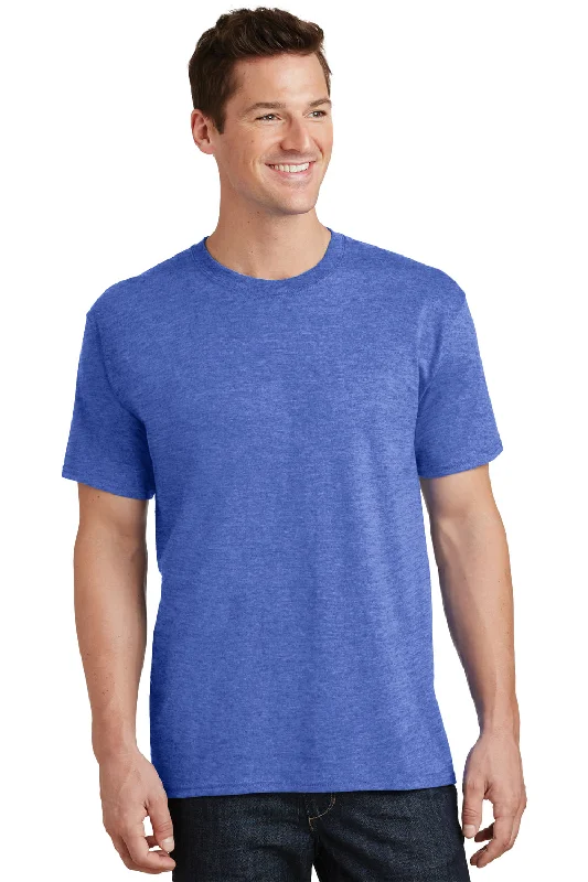 Double-sided Wear Port & Company Mens Core Short Sleeve Crewneck T-Shirt - Heather Royal Blue