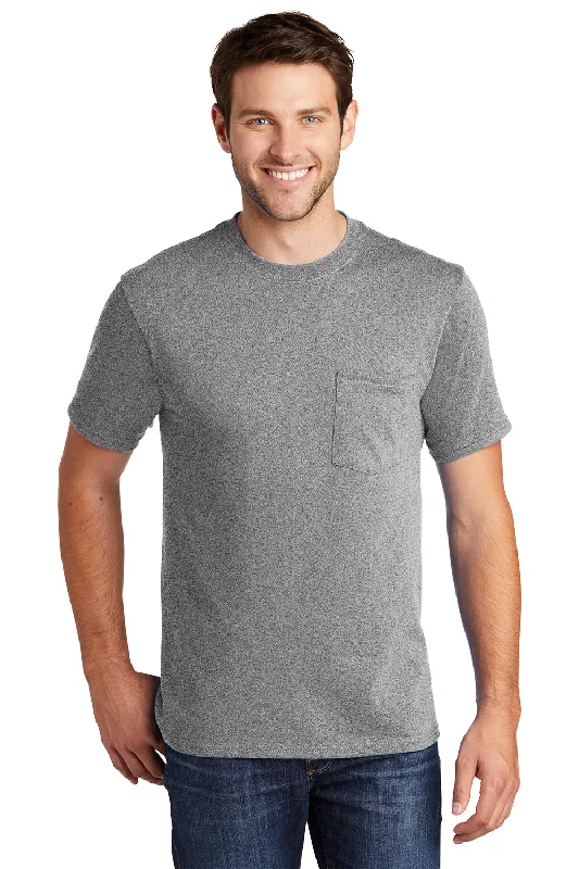 Comfortable Fashion Looks Port & Company Mens Core Short Sleeve Crewneck T-Shirt w/ Pocket - Heather Grey
