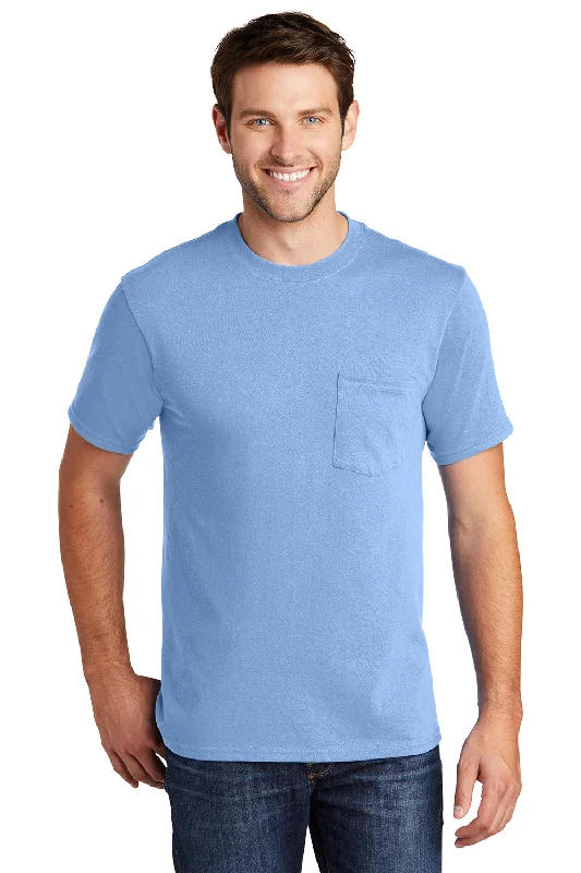 Soft Relaxation Wear Port & Company Mens Core Short Sleeve Crewneck T-Shirt w/ Pocket - Light Blue