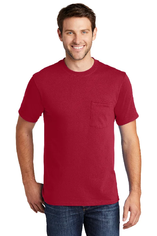 Sporty Elegance Port & Company Mens Core Short Sleeve Crewneck T-Shirt w/ Pocket - Red