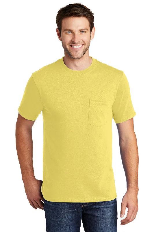 Printed Patterns Port & Company Mens Core Short Sleeve Crewneck T-Shirt w/ Pocket - Yellow