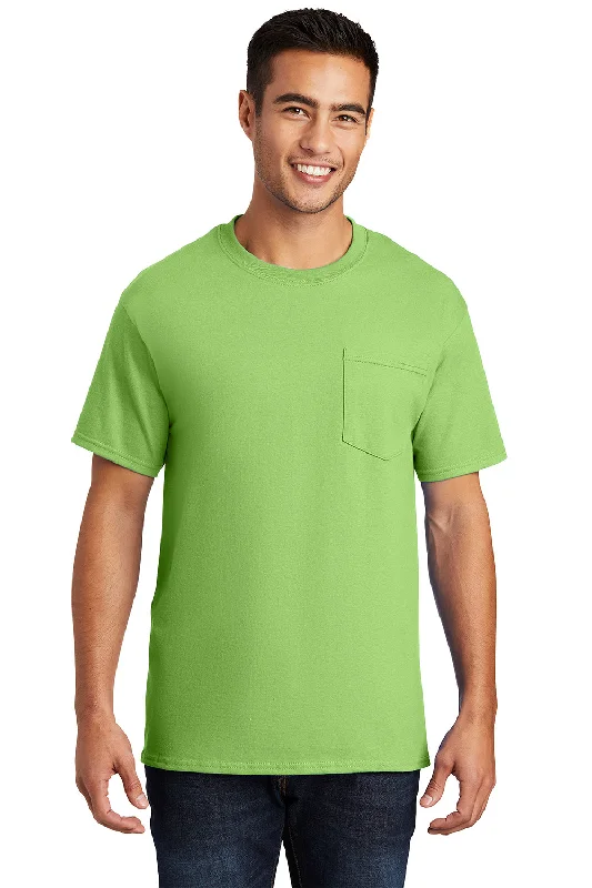 Sports And Leisure Port & Company Mens Essential Short Sleeve Crewneck T-Shirt w/ Pocket - Lime Green