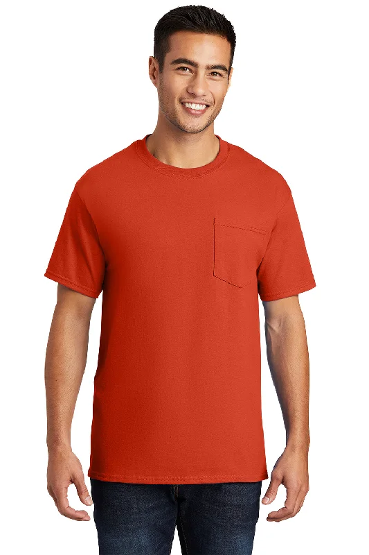 Sports Series Port & Company Mens Essential Short Sleeve Crewneck T-Shirt w/ Pocket - Orange