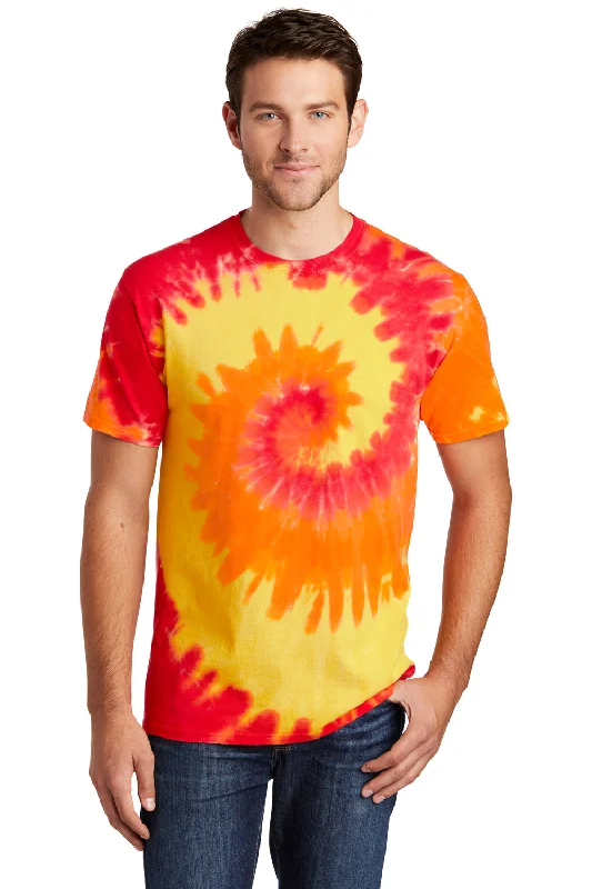 Urban Style Port & Company Mens Tie-Dye Short Sleeve Crewneck T-Shirt - Blaze Rainbow