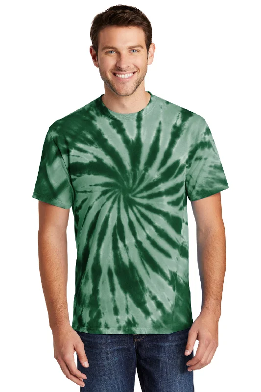 Retro Design Port & Company Mens Tie-Dye Short Sleeve Crewneck T-Shirt - Forest Green