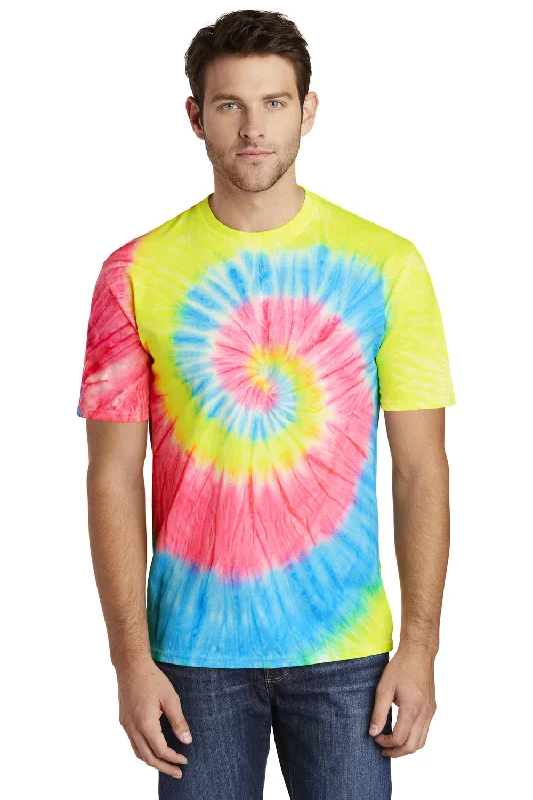 Goddess Style Port & Company Mens Tie-Dye Short Sleeve Crewneck T-Shirt - Neon Rainbow