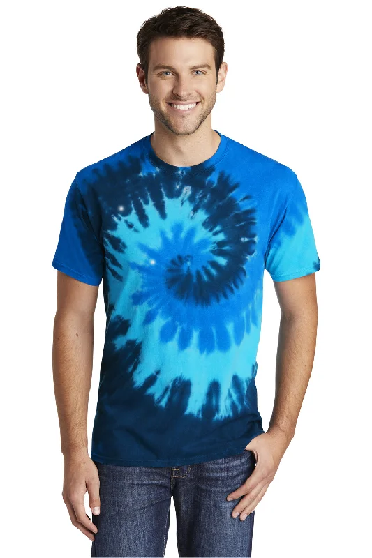 Fashionable And Versatile Port & Company Mens Tie-Dye Short Sleeve Crewneck T-Shirt - Ocean Rainbow
