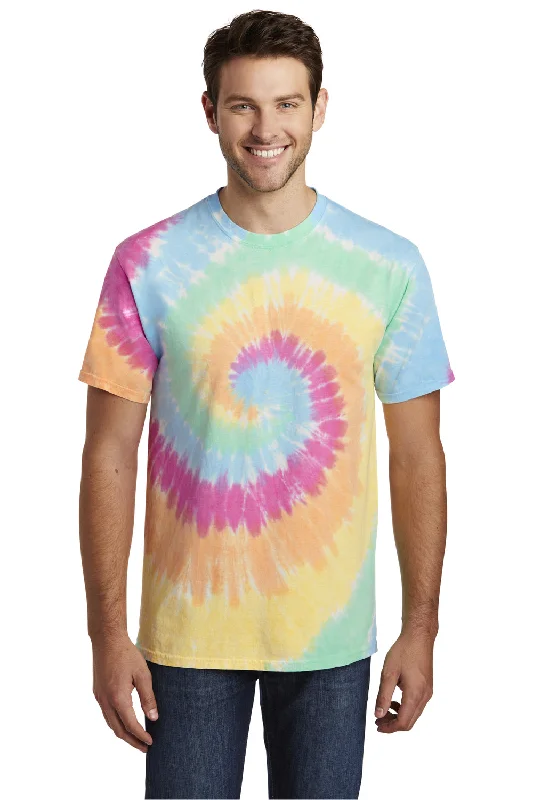 Unique Fashion Port & Company Mens Tie-Dye Short Sleeve Crewneck T-Shirt - Pastel Rainbow