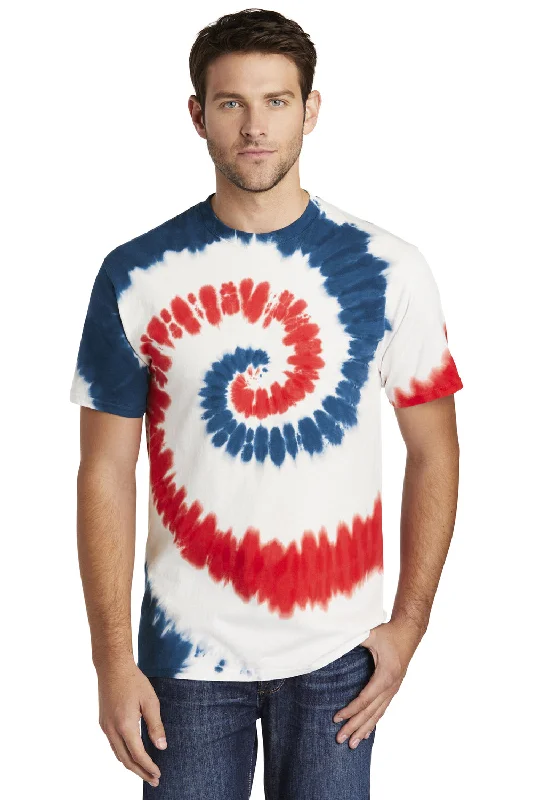 Stretch Design Port & Company Mens Tie-Dye Short Sleeve Crewneck T-Shirt - USA Rainbow