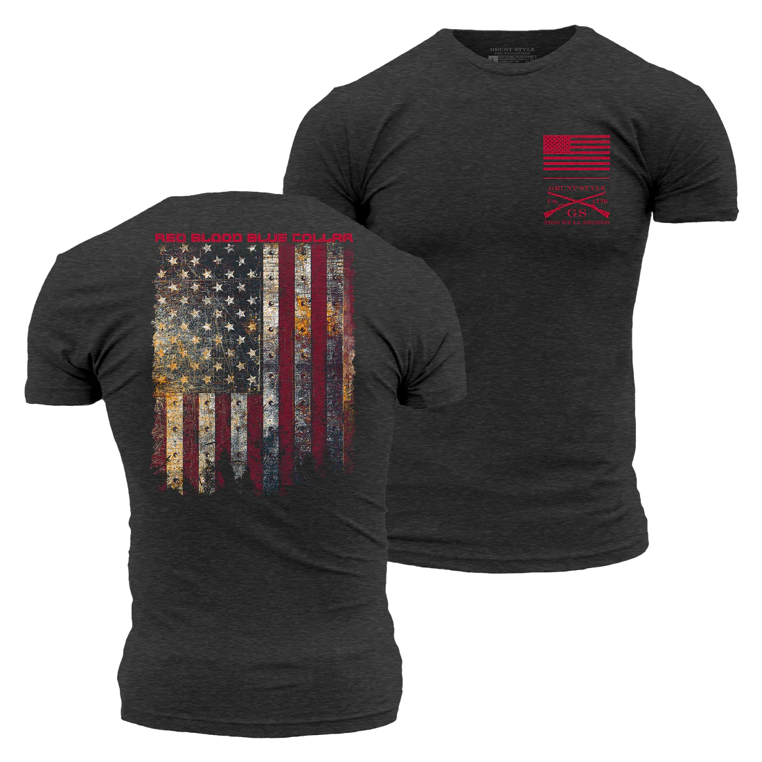 Celebrity Style Red Blood Blue Collar Tee - Charcoal