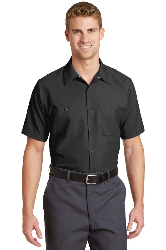 Elegant And Simple Red Kap Mens Industrial Moisture Wicking Short Sleeve Button Down Shirt w/ Double Pockets - Charcoal Grey