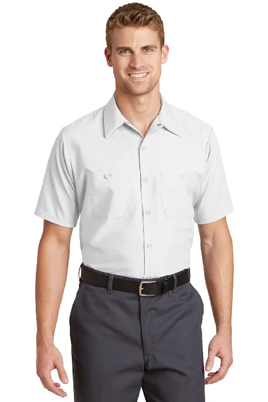 Comfortable And Versatile Red Kap Mens Industrial Moisture Wicking Short Sleeve Button Down Shirt w/ Double Pockets - White