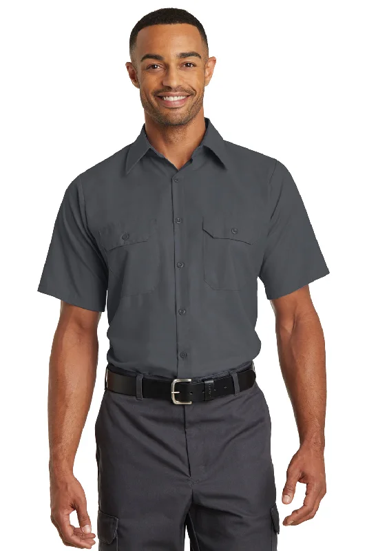Elegant Design Red Kap Mens Moisture Wicking Short Sleeve Button Down Shirt w/ Double Pockets - Charcoal Grey