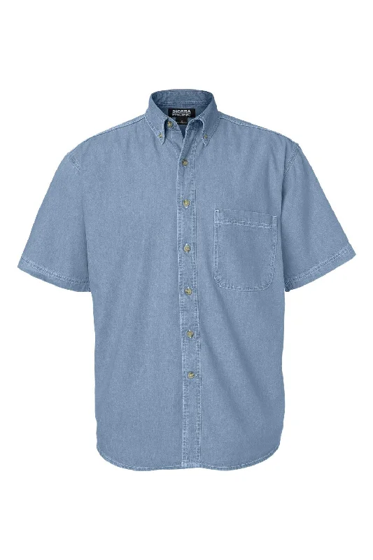 Must-have For Autumn And Winter Sierra Pacific Mens Denim Short Sleeve Button Down Shirt w/ Pocket - Light Blue