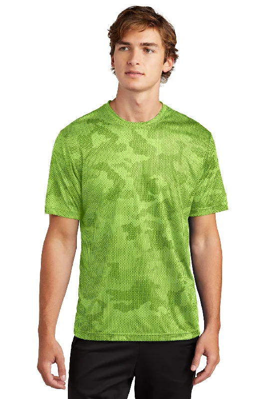 Tropical Style Sport-Tek Mens CamoHex Moisture Wicking Short Sleeve Crewneck T-Shirt - Lime Shock Green