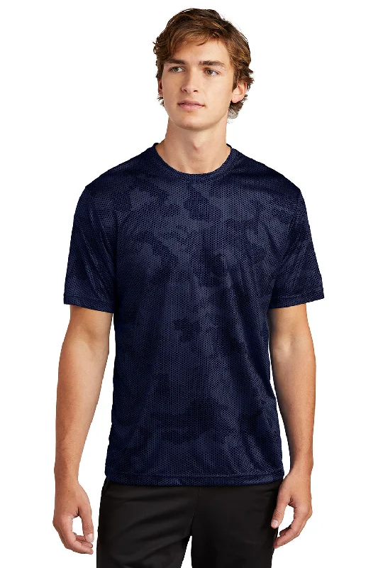 Personalized Series Sport-Tek Mens CamoHex Moisture Wicking Short Sleeve Crewneck T-Shirt - True Navy Blue
